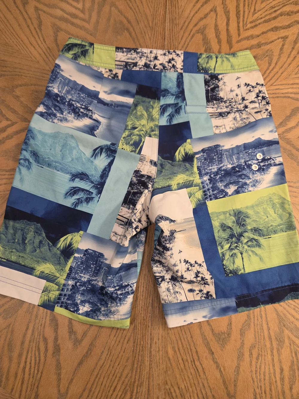 AE American Eagle Board Shorts Photo Patchwork Mens Size S Tropical Y2K Surf